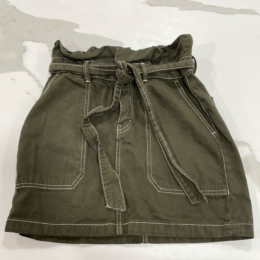 Free People Olive Green Paper Bag Waist Skirt-Size 4